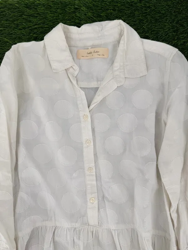 Anthropologie Isabella Sinclair Belia Peplum Popover Cotton White Dot Button Top - Image 5