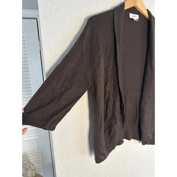 Loft Rabbit Hair Brown Sweater Cardigan Cozy Preppy Grandma Winter Layer - Image 3