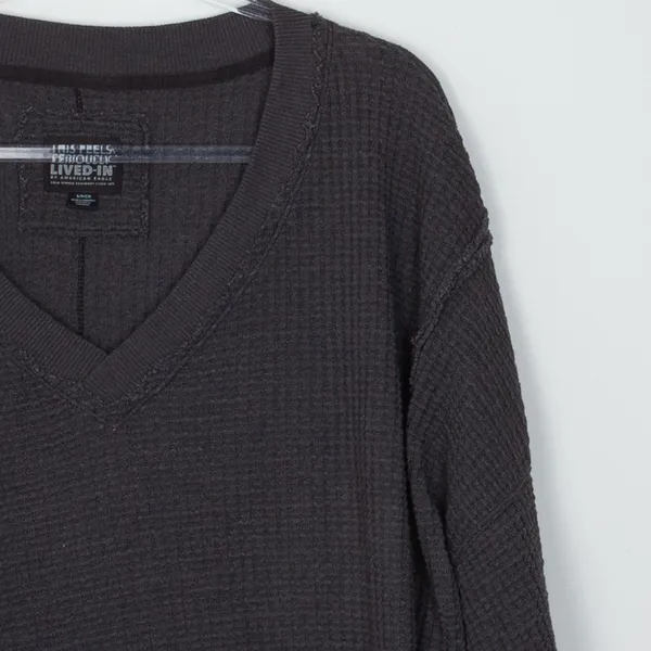 American Eagle Seriously Lived In Big Hug Waffle Knit Pullover Gray M Oversized - Image 3
