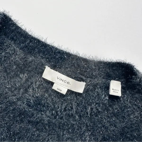 Vince Women’s Metallic Lurex Soft Eyelash Pullover Obsidian Black Sweater MEDIUM - Image 10