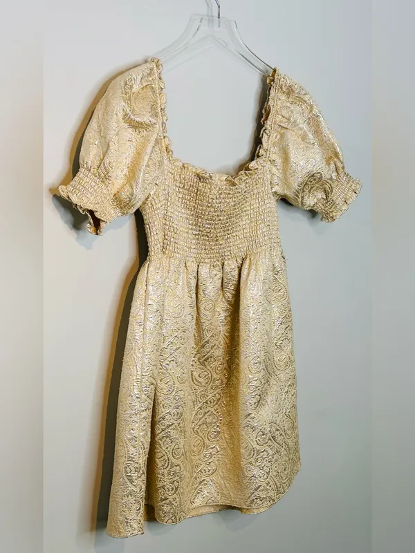 Hill House Athena Nap Gold Brocade Babydoll Mini Dress - Image 8