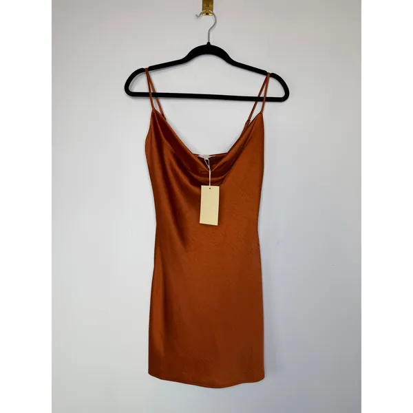 NEW Meshki Victoria Cowl Neck Mini Slip Dress in Copper Size XS - Image 2