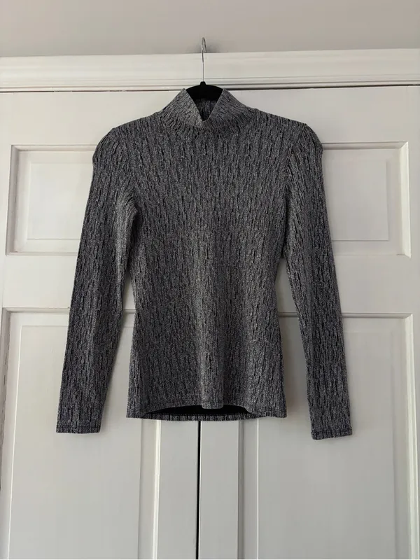 SEZANE Silver Nemy Jumper Size XS Metallic Mock Neck Turtleneck Top Long Sleeve - Image 4