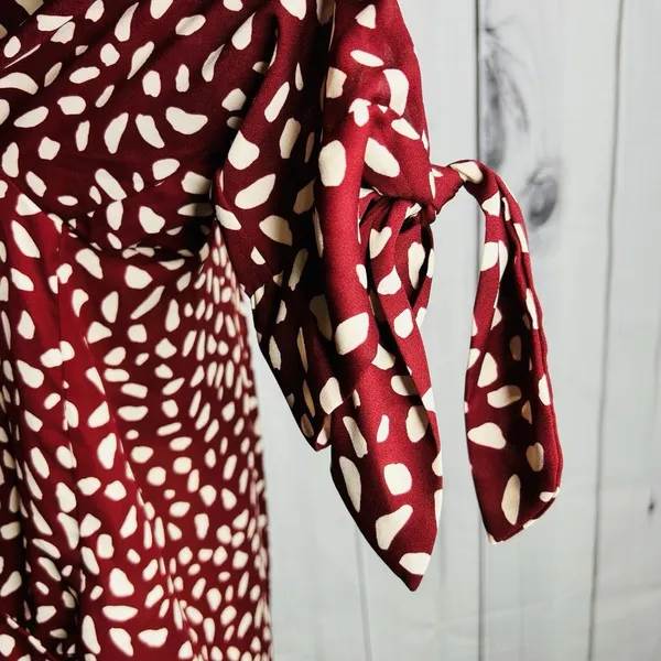 West K Faux Wrap Blouse 3/4 Sleeve Tie Maroon Polka Dot Women's Size M - Image 5