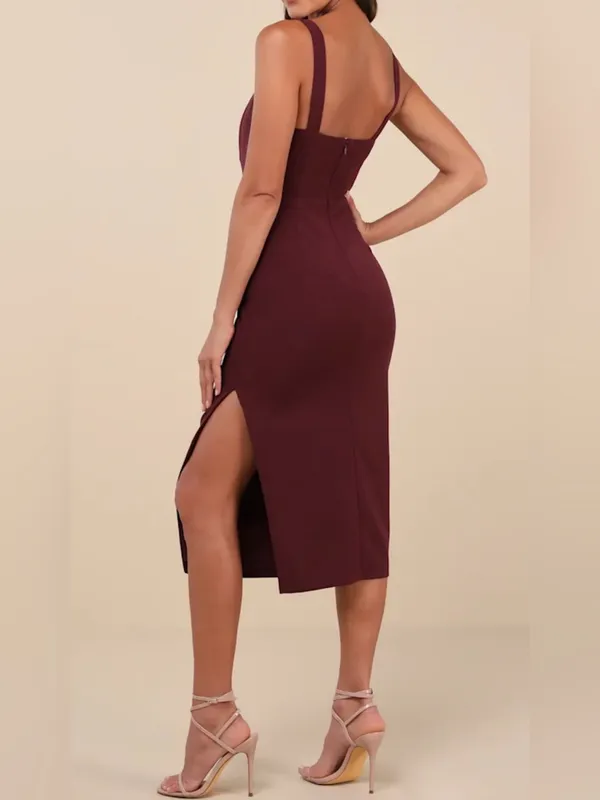 NWOT Lulus Large Vibrant Allure Plum Square Neck Sleeveless Bodycon Midi Dress - Image 2