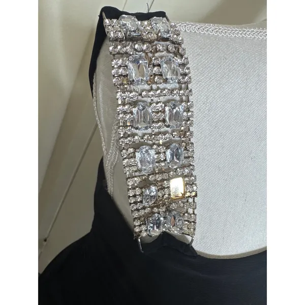 VTG Y2K Deb Black One-Shoulder Ruched Mini Dress -Rhinestone Strap& Sheer Sleeve - Image 3