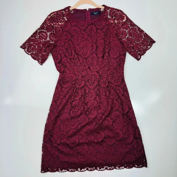 Madewell Lace Magnolia Shift Mini‎ Dress Burgundy Size 4 - Image 3