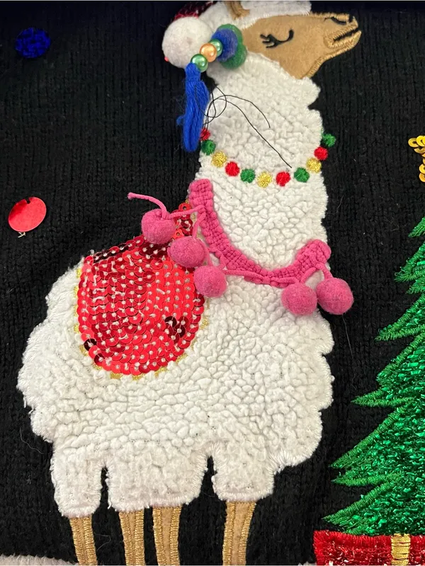 Holiday Time Llama Ugly Christmas Sweater 3D Embellished Crewneck Black S - Image 7