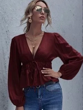 Burgundy Long Sleeve Fashion Top - Image 2