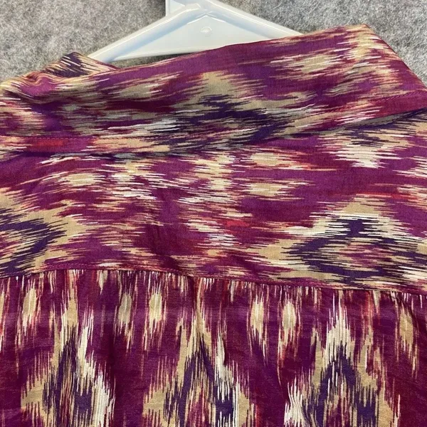 LAUREN RALPH‎ LAUREN Silk Blend Blouse Ikat Print Button Front Purple Medium Top - Image 10