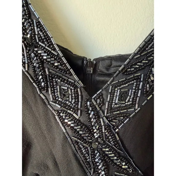 Donna Ricco Y2K Vintage Black Silk Beaded Handkerchief Cocktail Dress Size 8 - Image 3