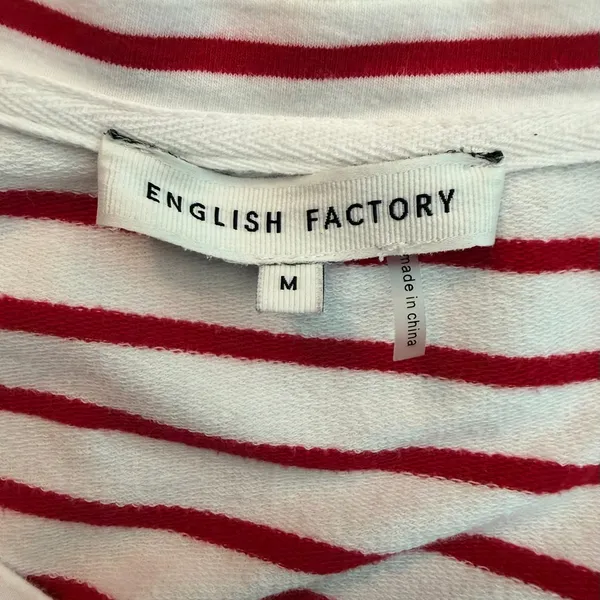 English Factory Red & White Stripe Pleated Puff Sleeve Top – Medium - Image 6