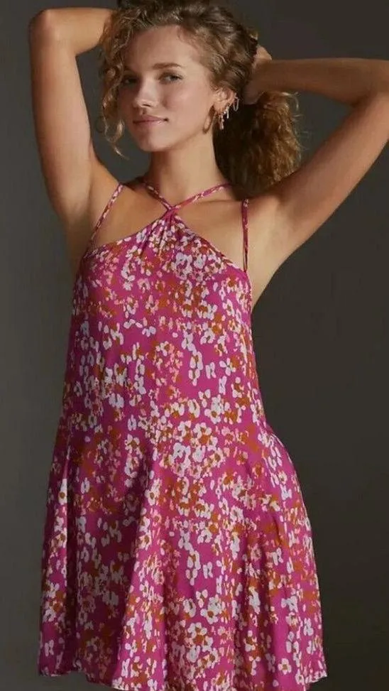 Anthropologie NWT Sz S Pink Floral Tunic Summer Dress Sleeveless Straps - Image 2