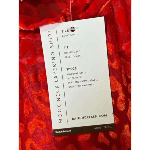 Ranch Dress’n Mock Neck Layering Shirt Red Orange Floral Burnout Small New - Image 6