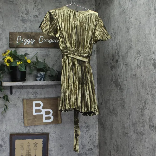 NWT Sam Edelman Womens Plisse Waist Mini Dress Tie 89H505-S4 Gold Yellow 4 - Image 6