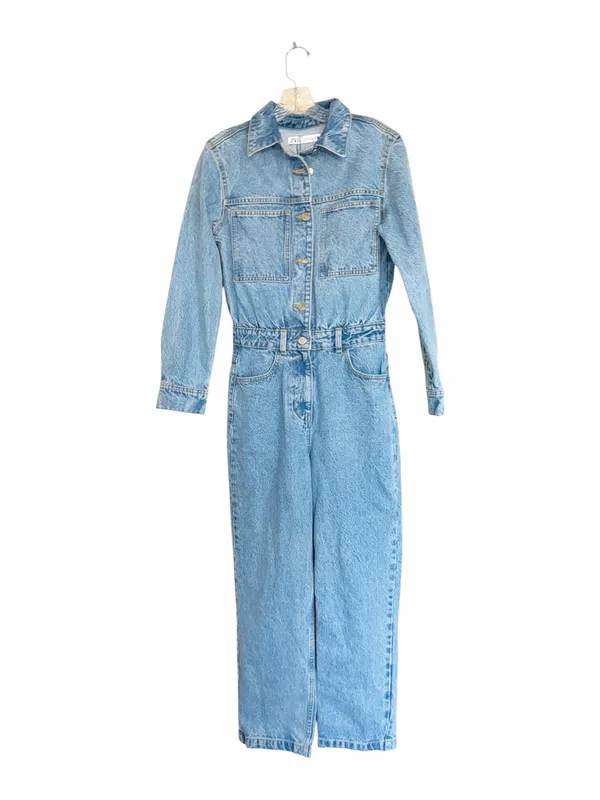 NWT ZARA Light Wash Denim Jumpsuit Boiler Long Sleeve Button Front S 0108/236 S - Image 6
