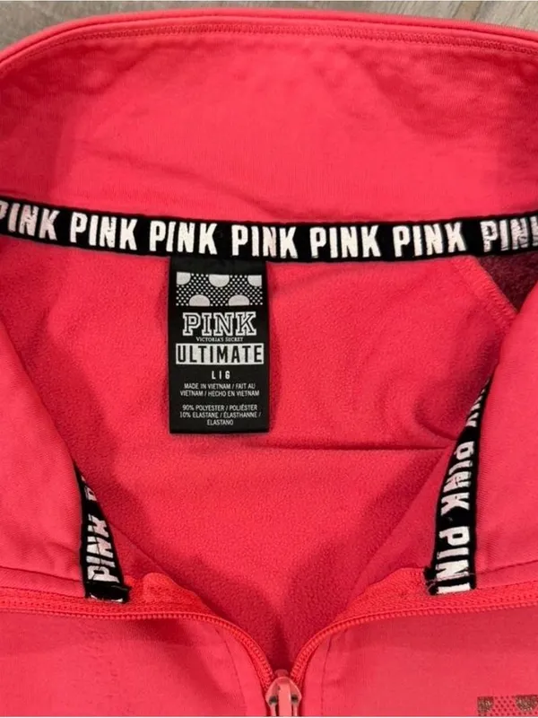 PINK Victoria's Secret Hot Pink & Maroon Half-Zip Pullover - Image 4