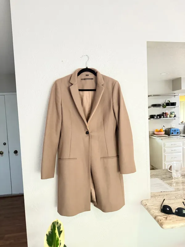 All saints leni wool cashmere blend nude tan single button long coat blazer 6 - Image 8