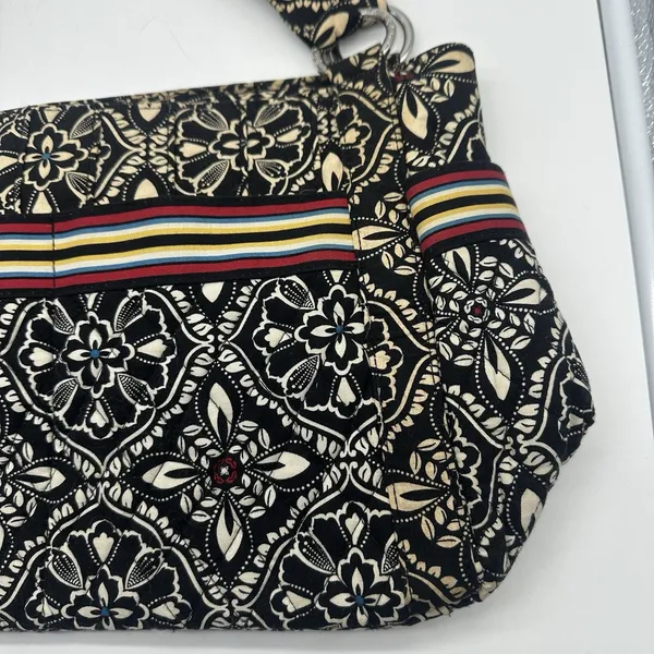 Vera Bradley Black Cream Floral Quilted Shoulder Hobo Bag Multicolor Stripe - Image 3