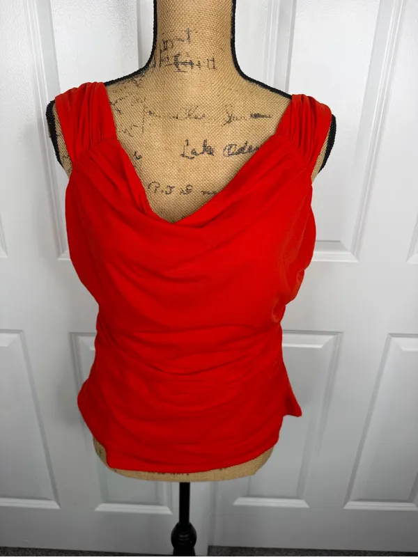 Free People Red Ruched Cowl Neck Open Back Top Size XL NWT - Image 3