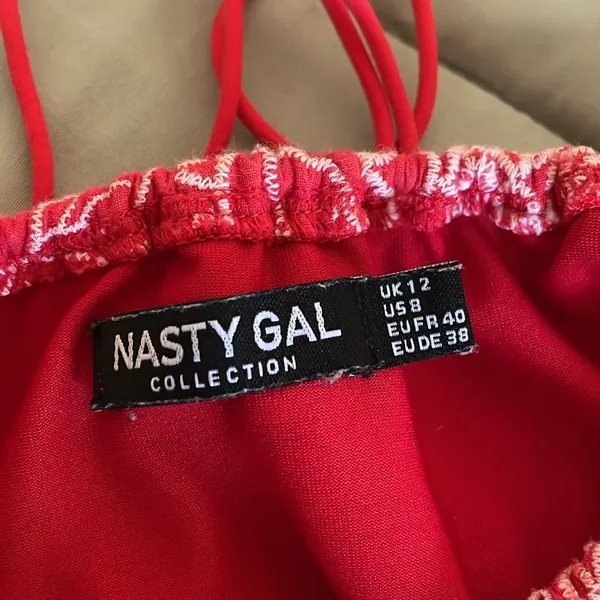 Nasty Gal Red and White Floral Eyelet Dress - Image 5