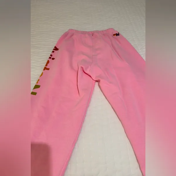 Aviator Nation Pink Sweatpants with logo down side - Image 4