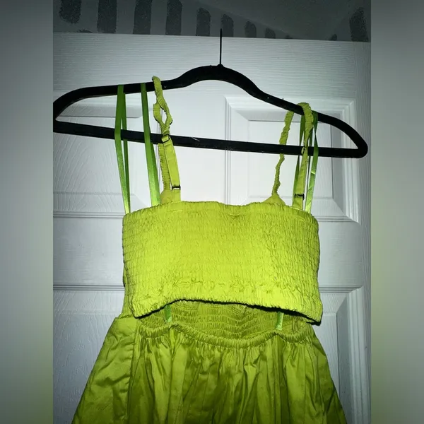 Anthropologie NWT V-Neck Tiered Bubble-Hem Dress Size XSP Lime 100% Cotton - Image 6