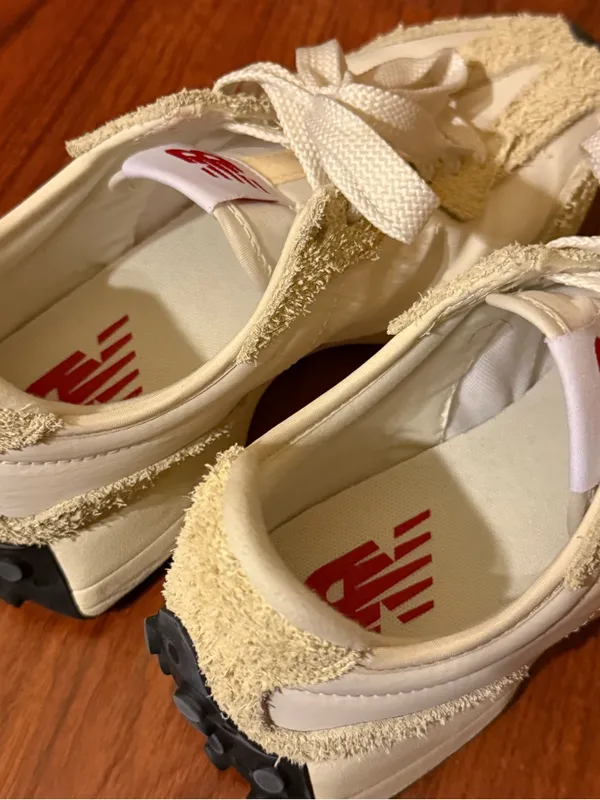 New Balance Women's Cream Suede-Trim Lace-Up Sneakers with Red Logo - Image 5