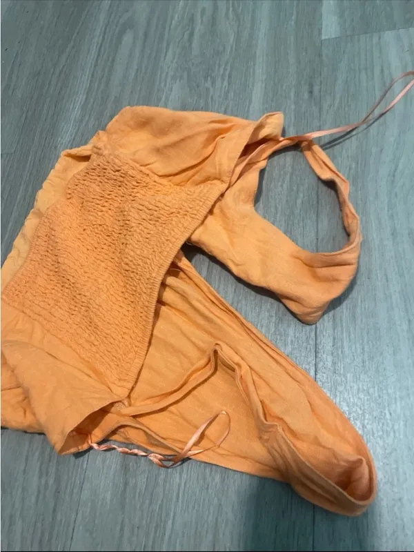 Women's Orange Cropped V-Neck Tank Top - Image 3