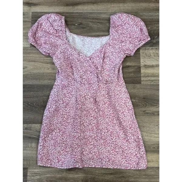 & Other Stories Puff Sleeve Linen Blend Mini Dress Pink Ditsy Floral Women’s 2 - Image 2