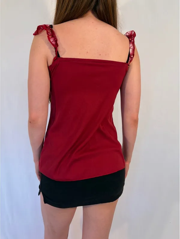 Red Milkmaid Babydoll Y2k Vintage Tank Top - Image 2