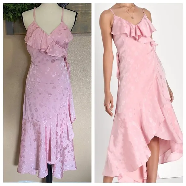 NWOT Lulus Exquisite Presence Blush Floral Jacquard High-Low Wrap Dress - Image 2