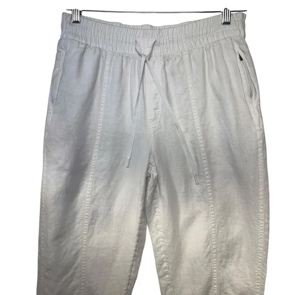 Athleta White 100% Linen Jogger Pants Small Drawstring Elastic Waist Tapered Leg - Image 3