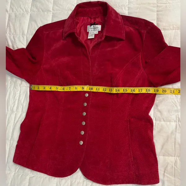 Live a Little Wine Red Suede Leather Vintage Blazer Size M - Image 6