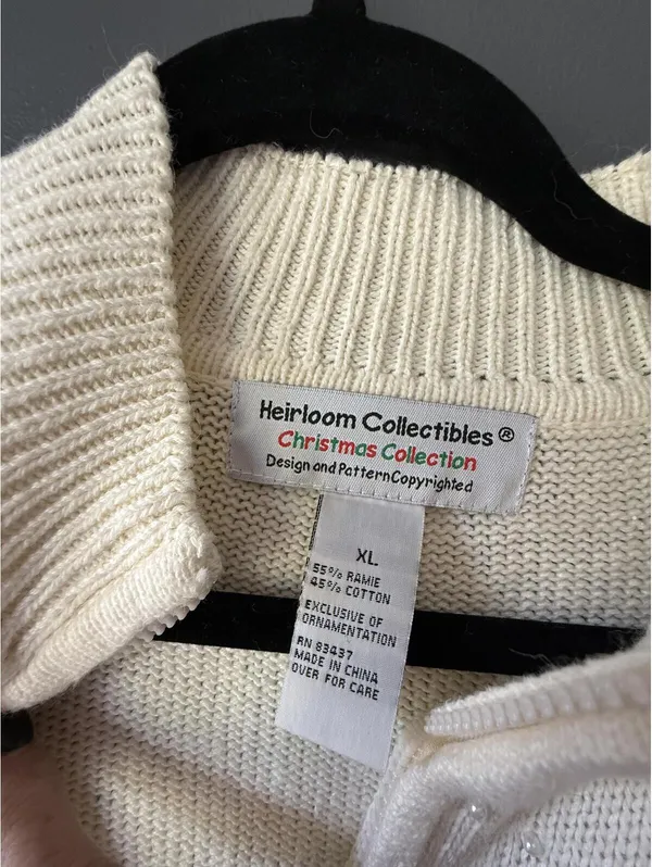 Heirloom Collectibles Christmas Collection XL Cream Knit Cardigan with Cardinal/ - Image 3