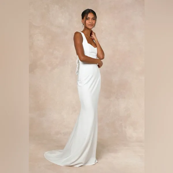 Lulus Romantic Glow White Backless Pearl Bow Maxi Dress - Image 4