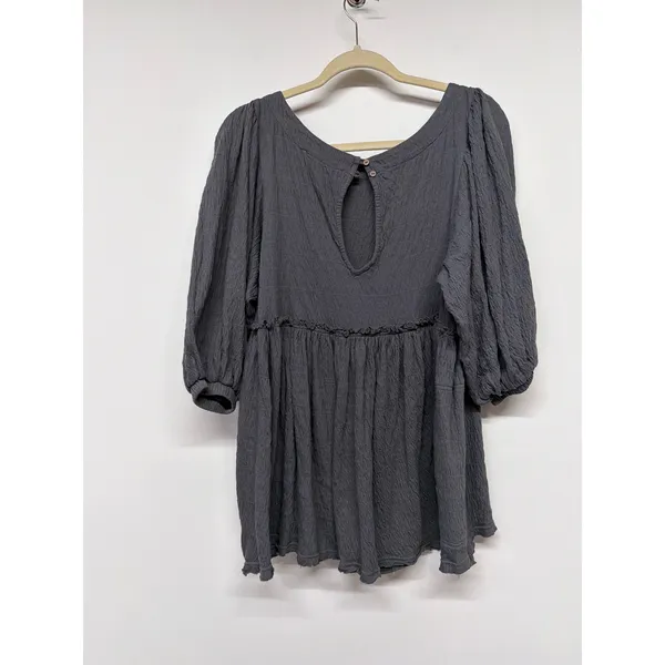 Free People Beyond Obsessed Romper Gray Puff Sleeve Babydoll Boho Small - Image 3
