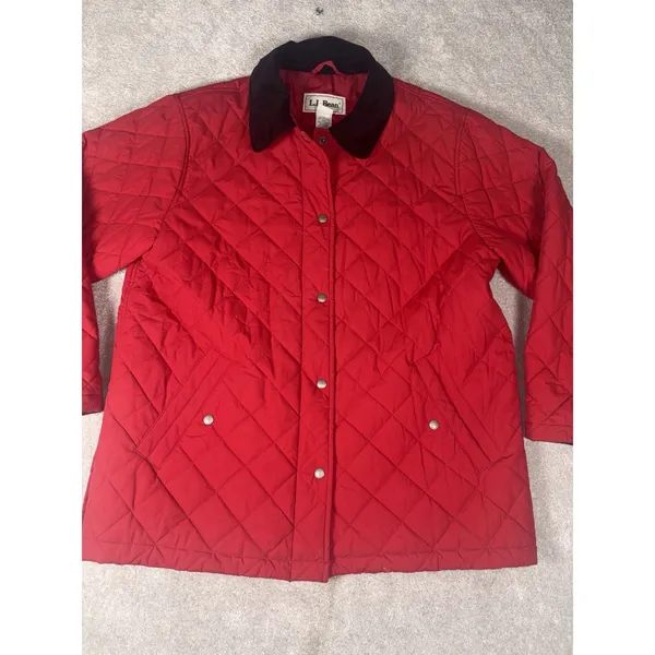 LL Bean Quilted Chore Barn Jacket Ladies Large Red Brown Corduroy Trim VTG - Image 3