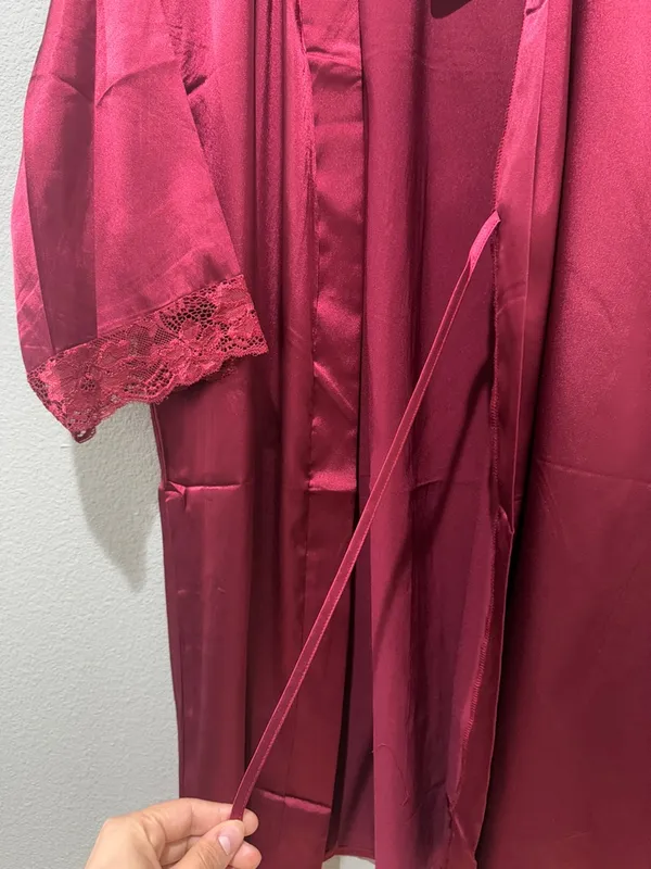 Ekouaer Deep Red Satin Lace Trim Robe Size M - Image 3