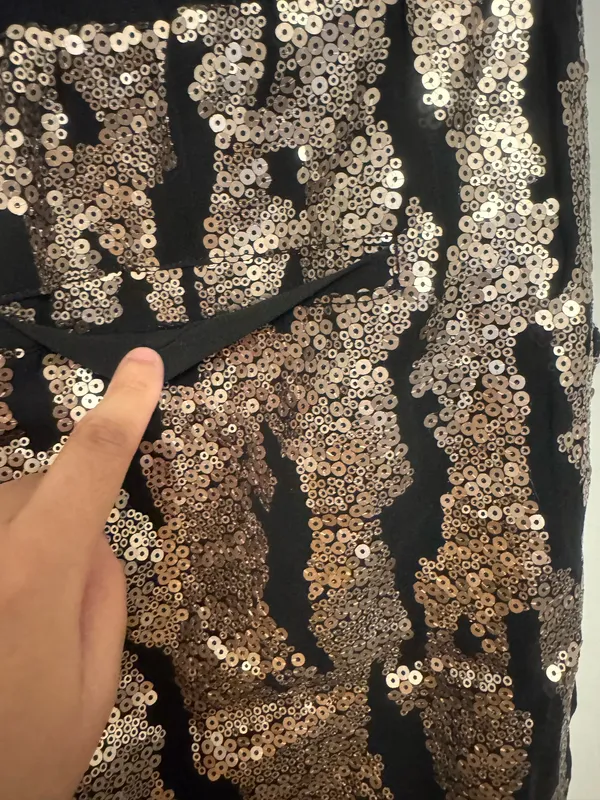Hei Hei Anthropologie Sequin Drawstring Pants Joggers Gold Black Women's Size M - Image 5