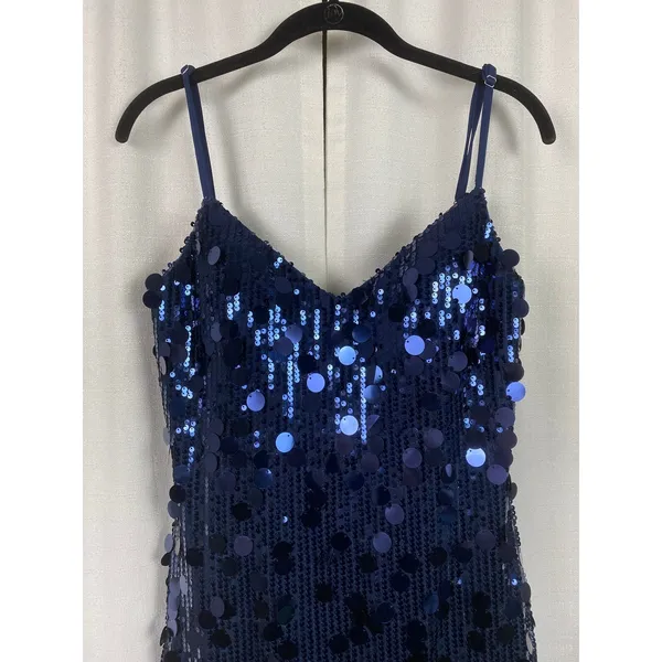 Stacees Dark Navy Sequin Mini Dress Sz.8 NWT Blue - Image 4