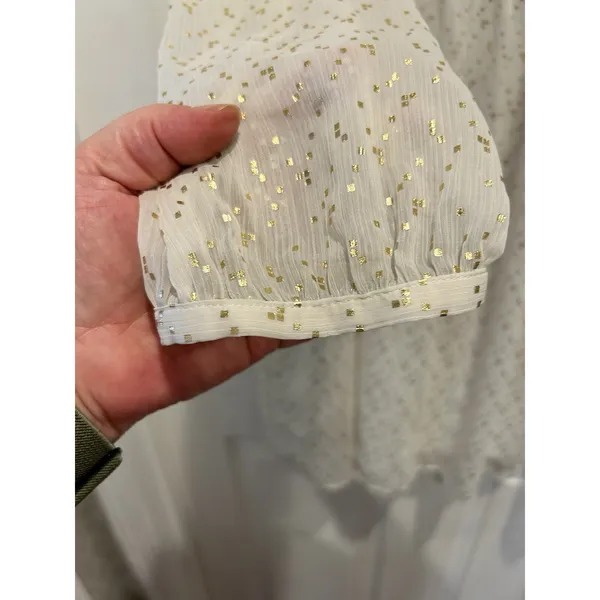 Aritzia Sunday Best White Gold Metallic Foil Dot Babydoll Mini Dress Womens‎ L - Image 4