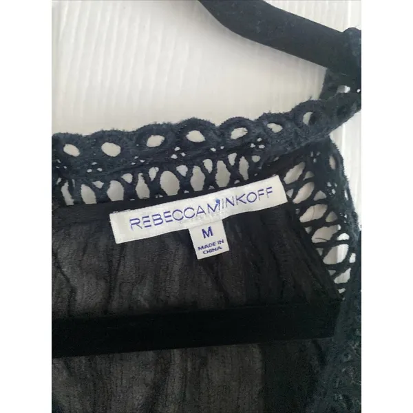 Rebecca Minkoff Cold Shoulder Crochet Lace Blouse Womens Size M Black Boho Sheer - Image 5