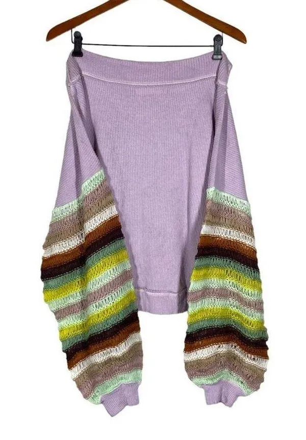 Free People Cha Cha Brushed Knit Stripe Balloon Sleeve Top - Image 4