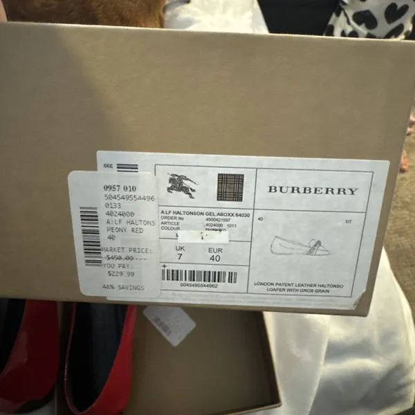 Burberry Red Patent Loafers Grosgrain Bow Flat Shoes SIZE 40- Box, Info &Dustbag - Image 8