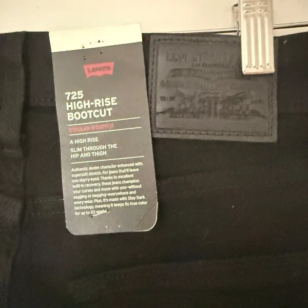 Levis 725 High Rise Bootcut Jeans Midnight Gaze Black Stretch Denim Sz 28/32 - Image 9