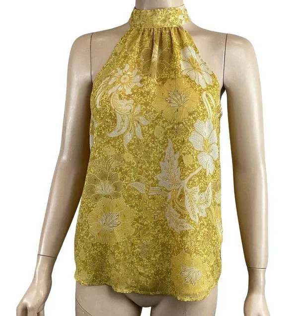 Cupcakes & Cashmere Yellow Floral Halter Top Size‎ XS XSmall Gold Yellow - Image 5