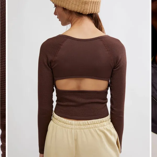 FREE PEOPLE MOVEMENT BAIL OUT LONG SLEEVE LAYER Waffle Knit Cocoa Brown XS/Small - Image 2