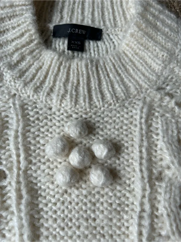 J Crew Cream Cable Knit Pointelle Sweater Popcorn Flower Bauble - Image 2