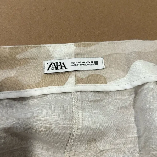 Zara Linen Blend Camo True Wrap Mini Cargo Skirt 9189/034/743 Medium Beige White - Image 7